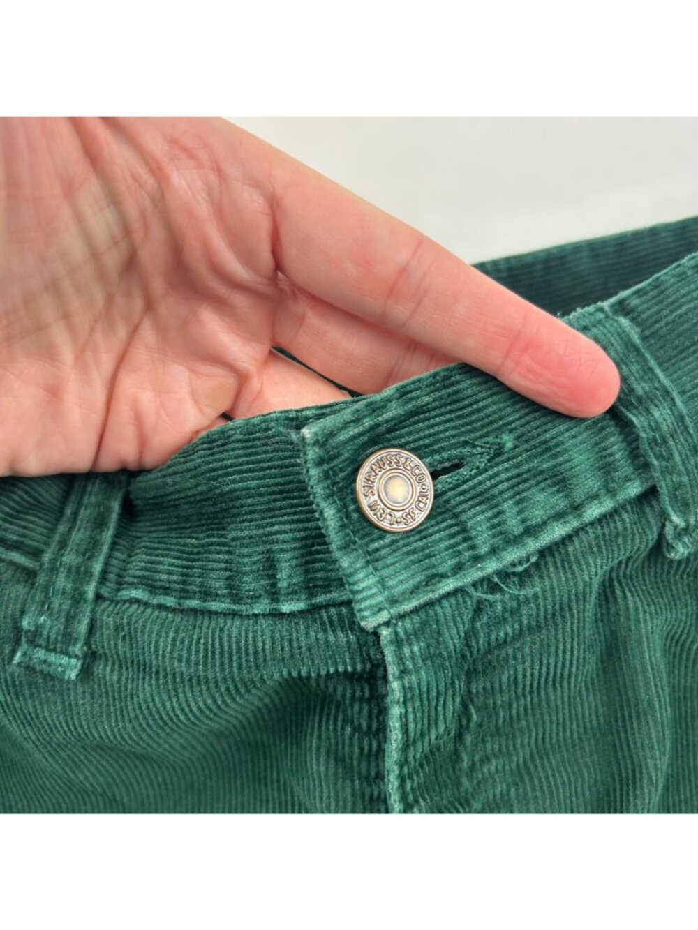 CUSTOM Levi's Forest Green Corduroy Altered High Rise Wide Leg Trouser Pant - Picture 3 of 8